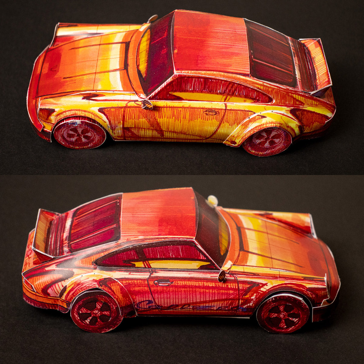 Ducktail 3D Sketch Papercraft Car Sculpture - Top View